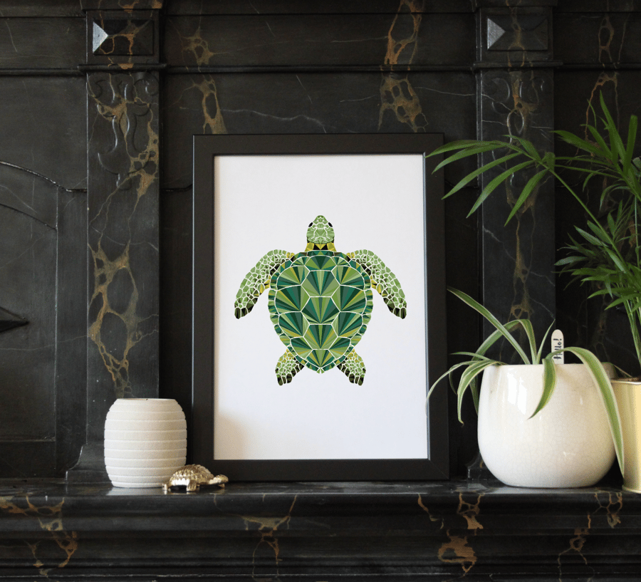 Green Turtle Print A5