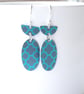 Teal oval earrings with Moroccan tile pattern  - Image 1