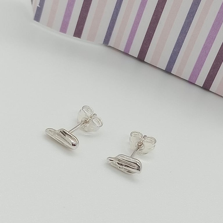 Silver cast stud earrings organic design one of a kind gift for her post ready