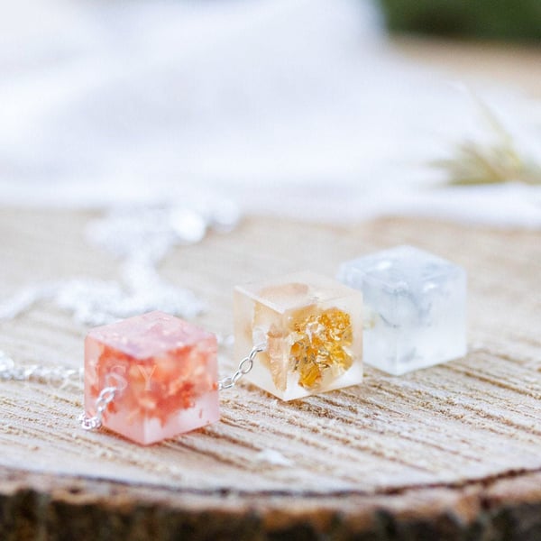 Geometric Necklace Silver Copper Gold Cube Necklace Sterling Silver Gifts for He