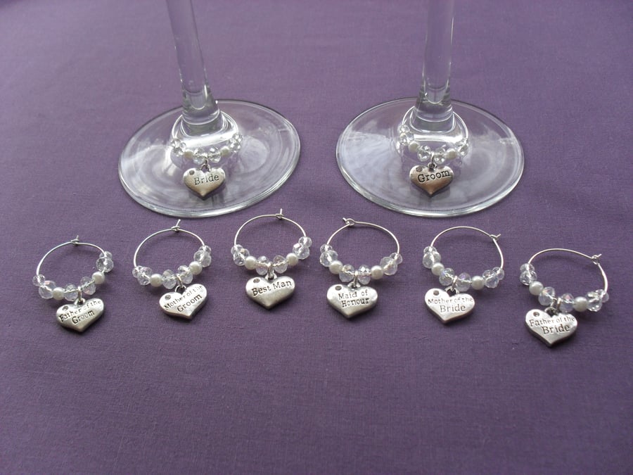 Sale was 12.95 now 9.95 Set of Eight Top Table Wedding Wine Glass Charm's