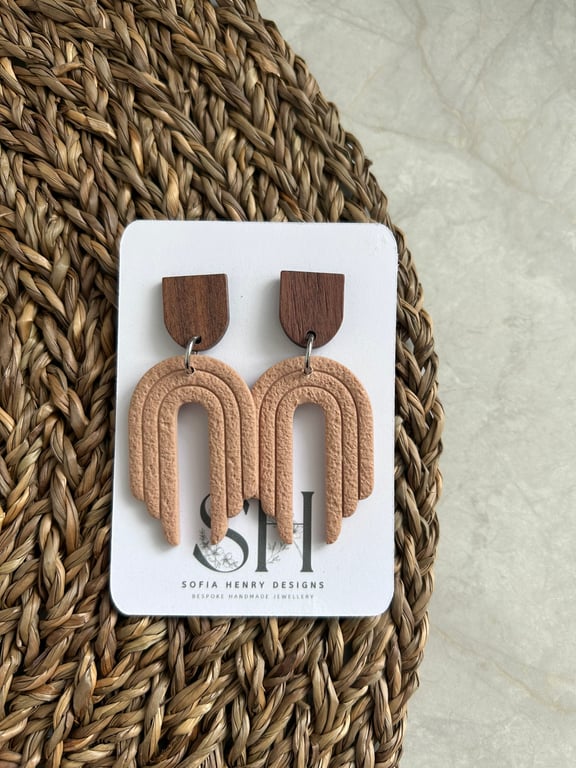 Boho Statement Jewellery - Textured Light Tan Rainbow Arch Earrings 