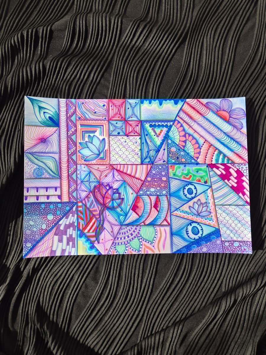 Original A4 Unframed Abstract Zentangle Art - Groovy