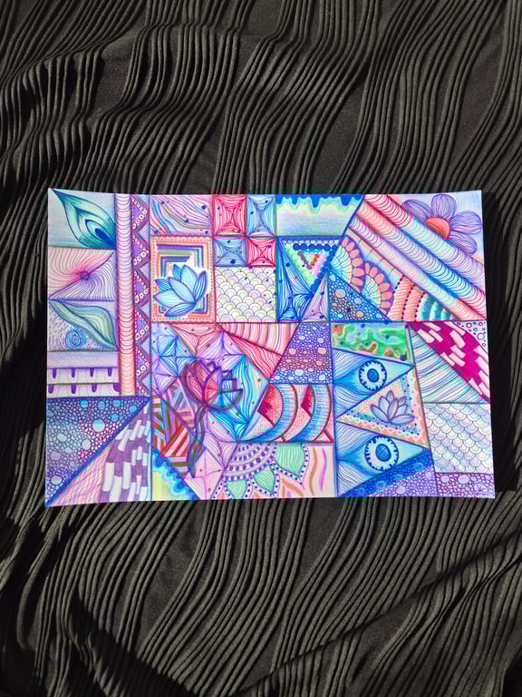 Original A4 Unframed Abstract Zentangle Art - Groovy