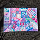 Original A4 Unframed Abstract Zentangle Art - Groovy