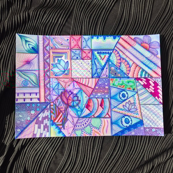 Original A4 Unframed Abstract Zentangle Art - Groovy