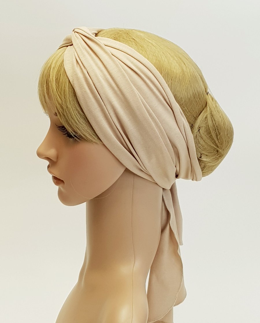 Lightweight pin up style head scarf self tie stretchy head wrap hair tie 