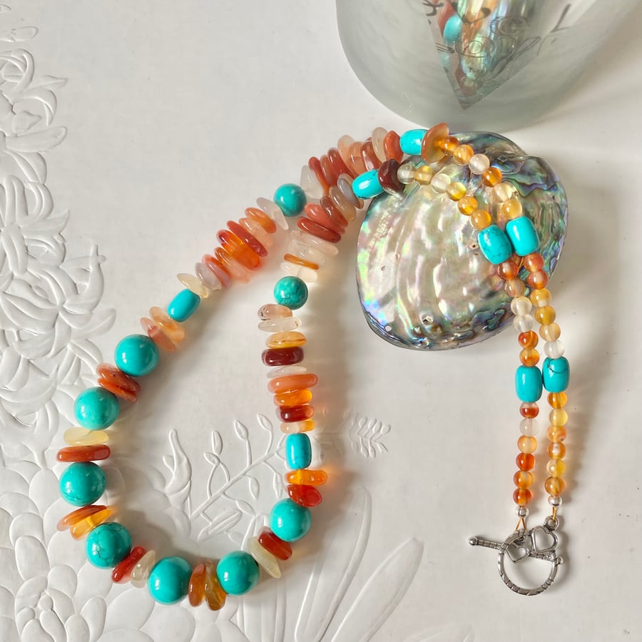 Carnelian and Turquoise sterling silver necklace