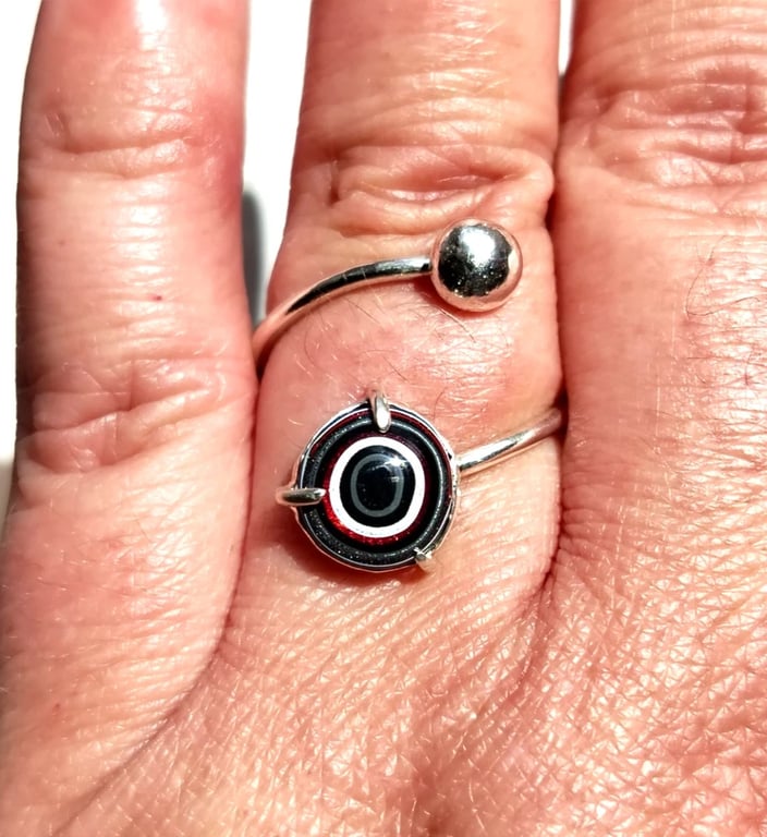 Fordite Adjustable Ring Sterling Silver Gift Round Upcycled Jewellery Gift