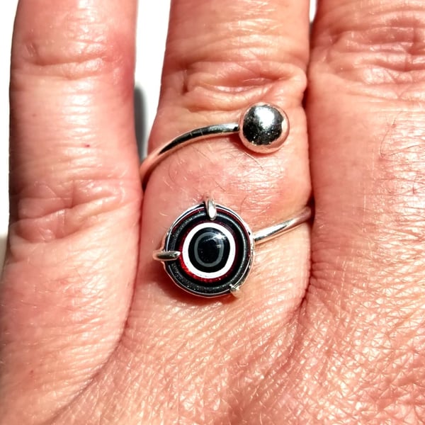 Fordite Adjustable Ring Sterling Silver Gift Round Upcycled Jewellery Gift