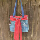 Denim jeans tote bag with self tie scarf