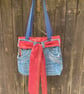 Denim jeans tote bag with self tie scarf