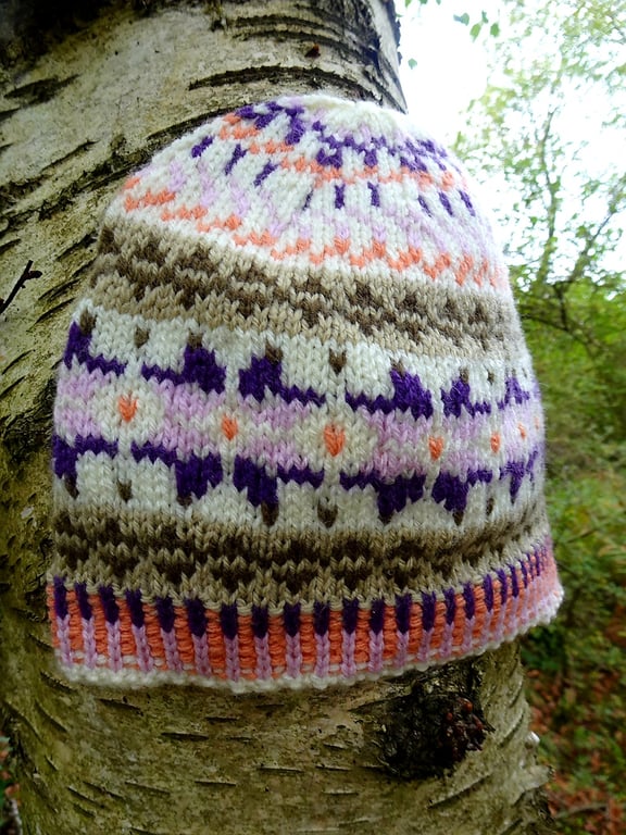 Fairisle handknitted unique hat - birch