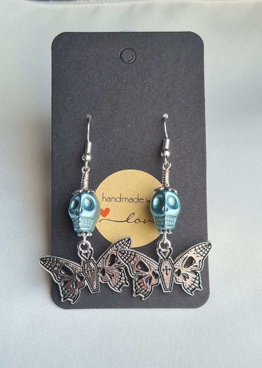 Spooky Butterfly Skulls Earrings - Blue Skulls
