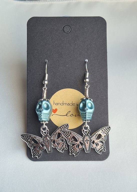 Spooky Butterfly Skulls Earrings - Blue Skulls