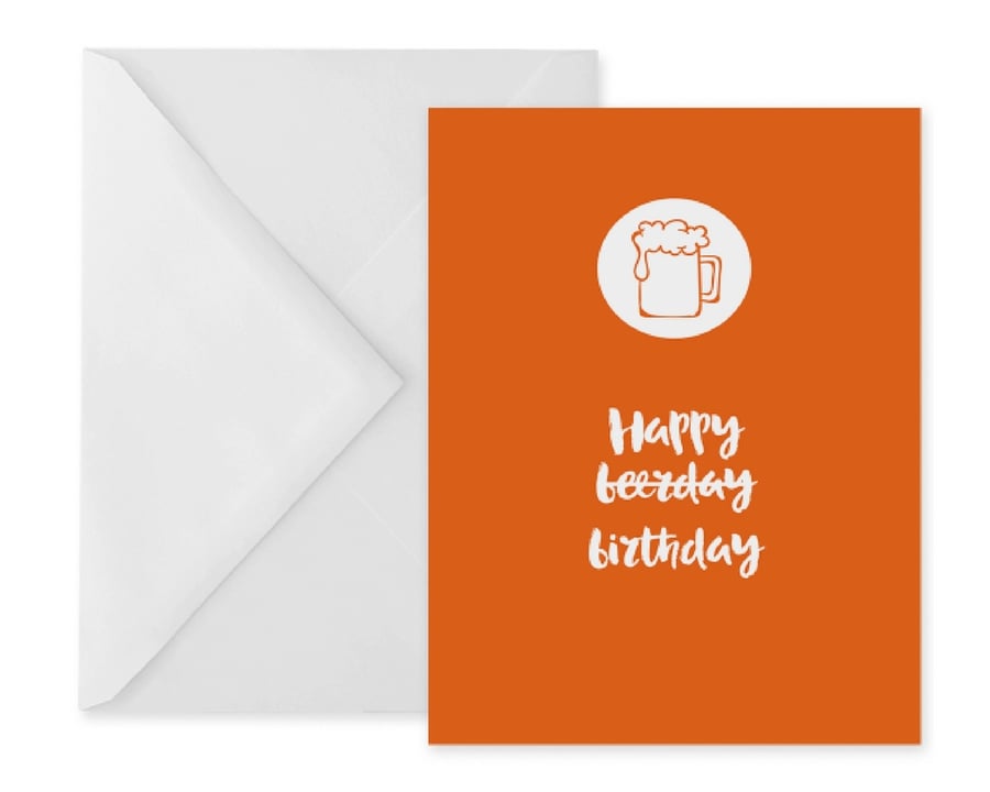 Orange Beerday Birthday Card