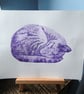 Purple Sleeping Cat Limited Edition Collagraph Print Art - Image 5