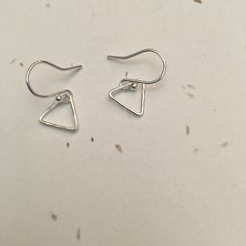 Mini Silver Triangle Earrings, silver jewellery, geometric earrings, dangly earr