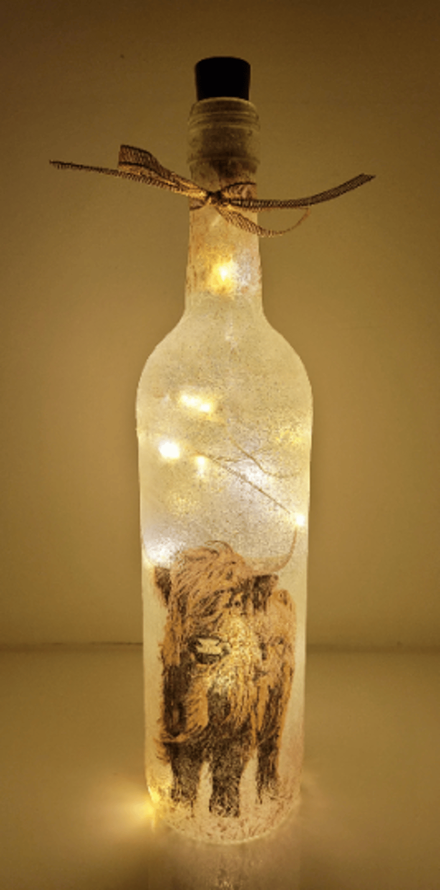 Decoupage Highland Cow Bottle Lamp