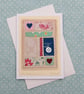 Vintage fabrics hand-stitched miniature on card - a unique gift to keep. - Image 3