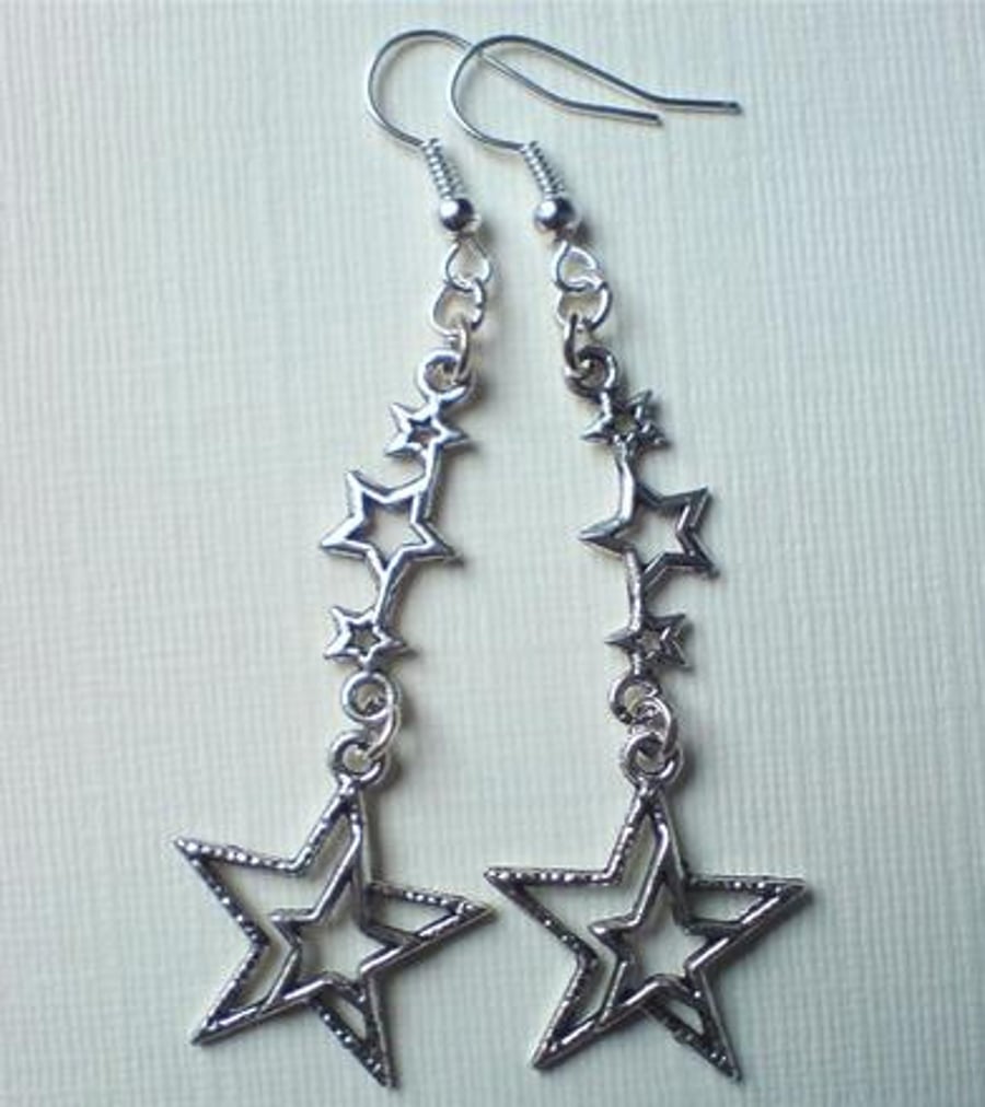 Silver Plate Shooting Star Celestial Earrings