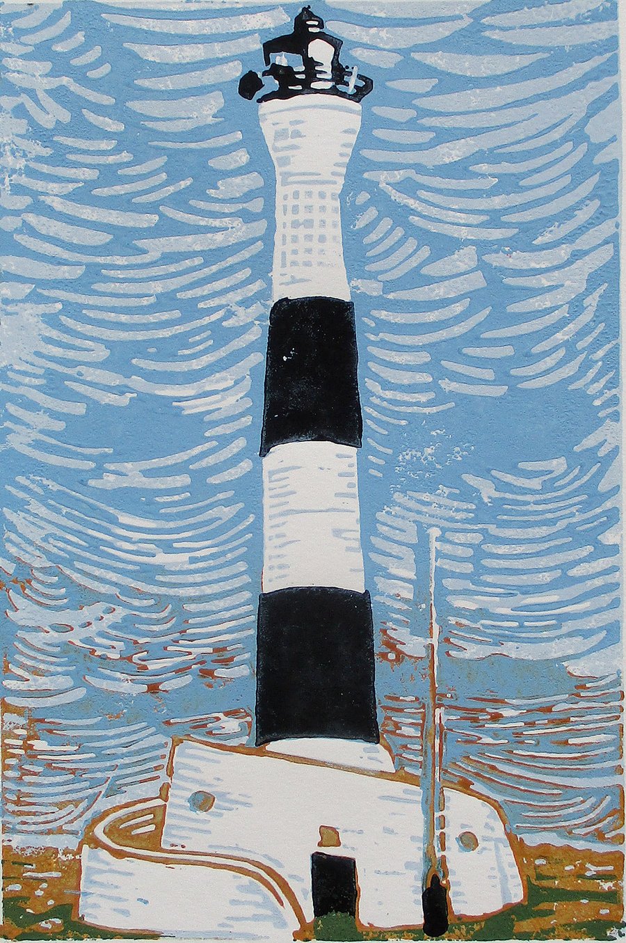 Dungeness New Lighthouse, Kent - Original Hand Pressed Linocut Print on Paper