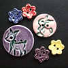 Set of woodland animals and flowers ceramic buttons