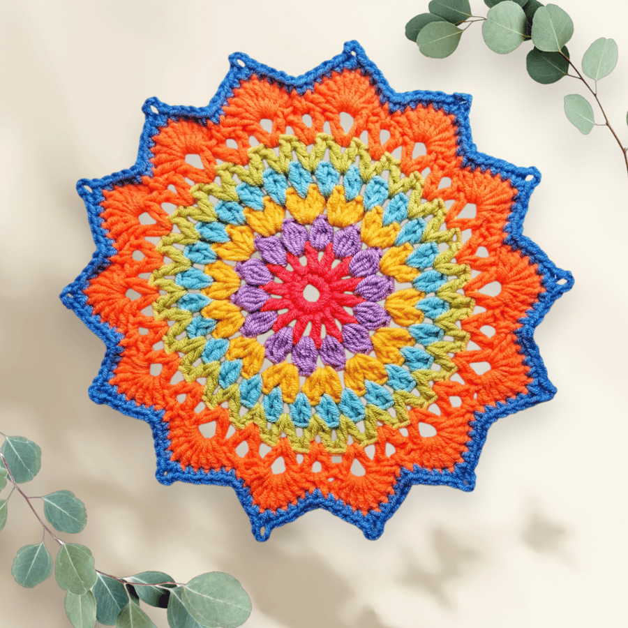 set of 2 colourful crochet mandala doilies