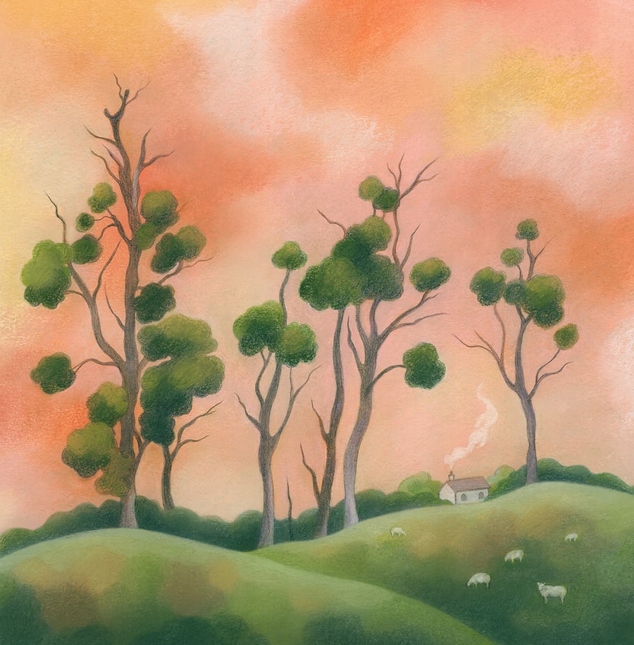 English Landscape Giclee Art Print - "Where the Mistletoe Grows" - tree drawing