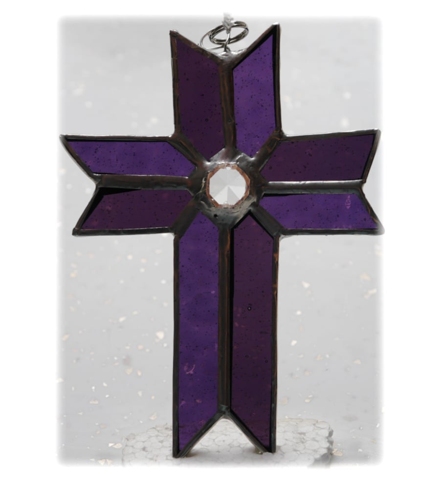 Cross Suncatcher Stained Glass Handmade purple Crystal 034