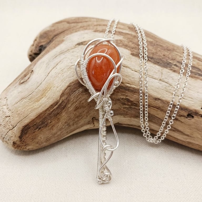 Wire Wrapped Carnelian Key Pendant