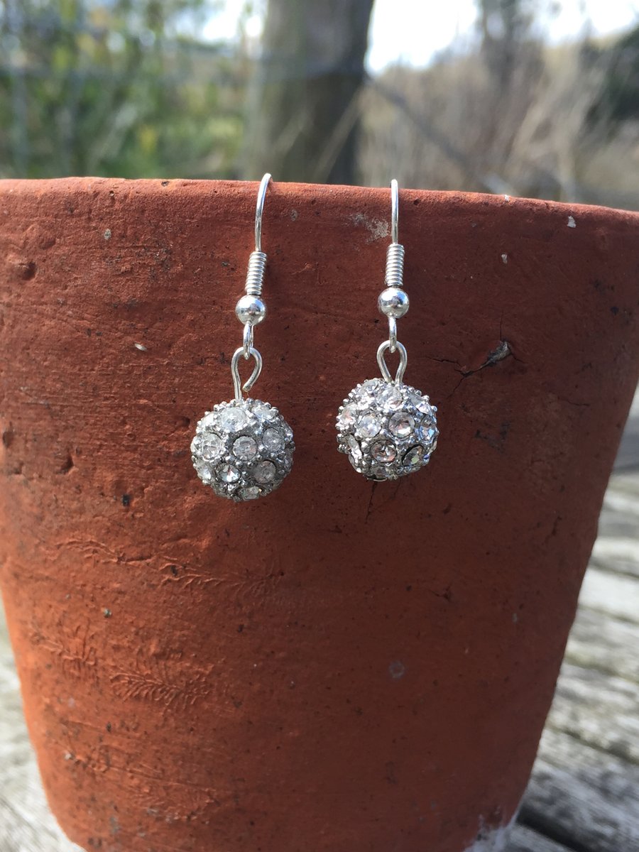 Silver metal shamballa earrings