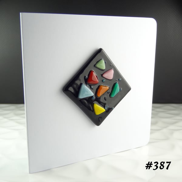 Multi-coloured fused glass blank greeting card, handcrafted - 6 options