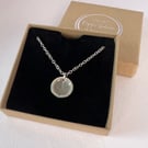 Concave circular leaf imprint pendant necklace