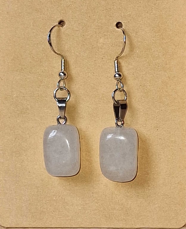White Crystal Earrings – Handmade Natural Stone Earrings, Milky Quartz Style