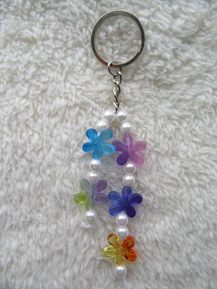 Flower bag charm, stocking filler, beaded bag charm 