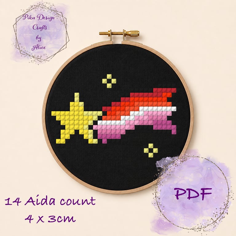 Lesbian pride shooting star counted cross stitch pattern Emailed pdf