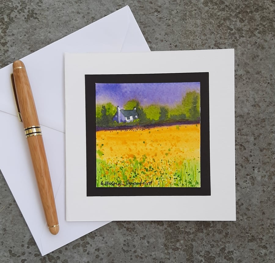Buttercup Field. Blank Greetings Card. Handpainted Notelet. Unique Wall Art