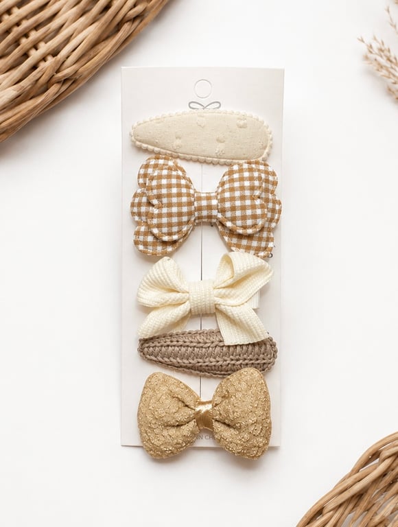 Set of 5 Girls Hair Clips Browns & Creams