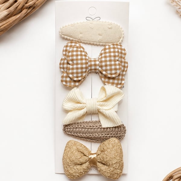 Set of 5 Girls Hair Clips Browns & Creams