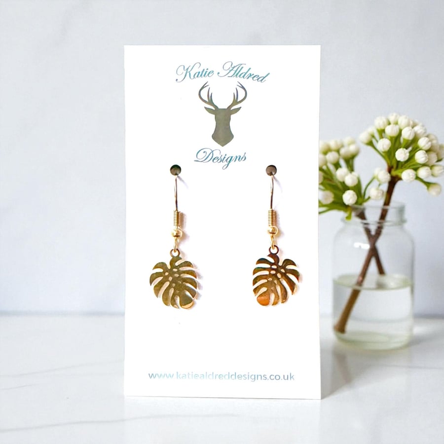 Charm Earrings - Gold Monstera Leaf