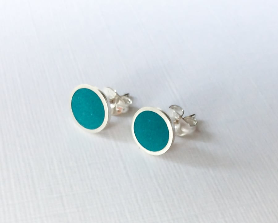 Colour Dot Studs Teal Green, Minimalist, Everyday Earrings