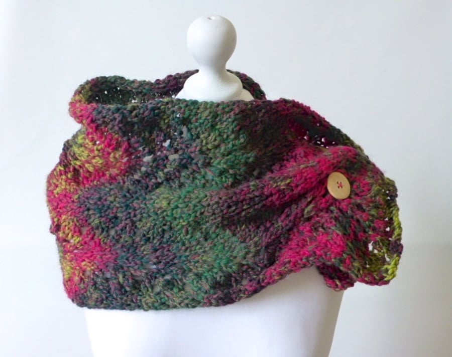 Knitted cowl, adjustable scarf, knitted snood, knit neckwarmer, multicoloured