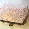 Wedding clutch bag, light blush pink with white corded lace clutch 