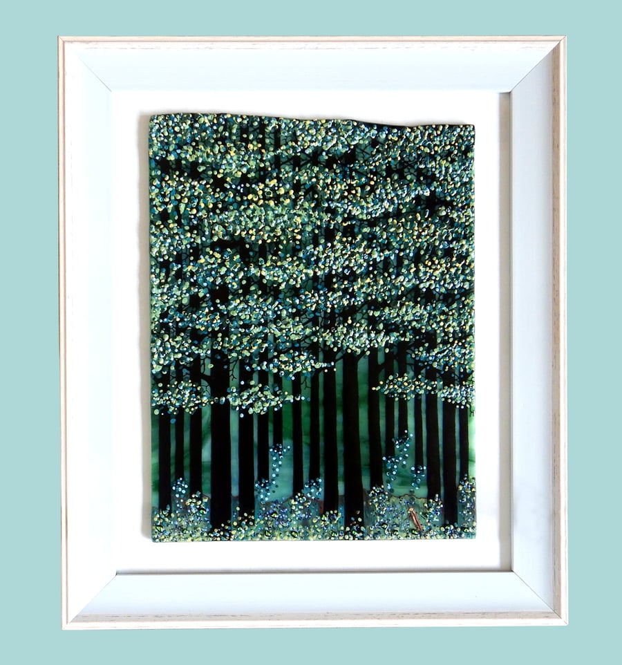 Handmade Fused Glass 'SPRING TREES' Painting