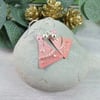 Christmas Earrings, Sterling Silver and Copper with Pink Enamel