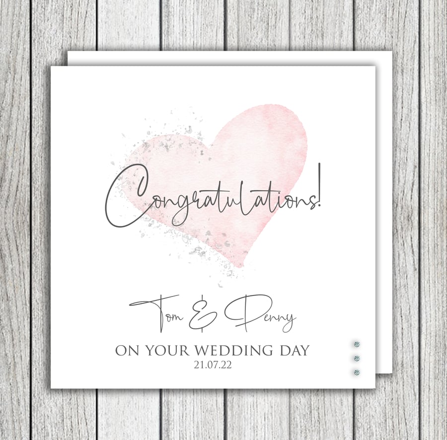 Congratulations Watercolour Heart Wedding Card