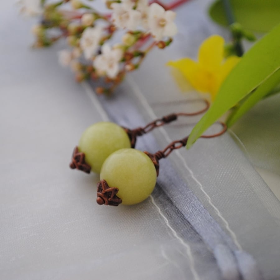 Green jade & copper earrings