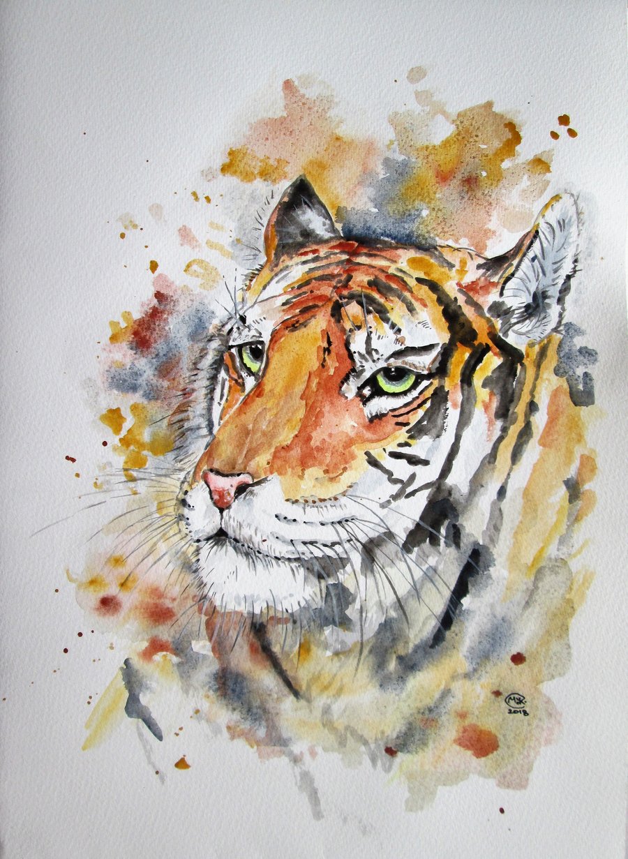 Tiger painting. Original watercolour painting
