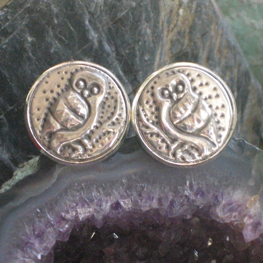  Owl Cufflinks, Handmade Repousse Pewter